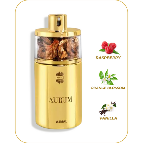 AJMAL Aurum - Perfume para Mujer | Eau de Parfum 75 ml / 2.5 oz | Inspirado en Lady Million de Paco Rabanne | Fragancia Floral, Afrutada y Dorada