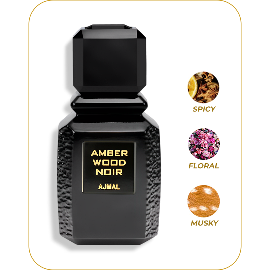AJMAL Amber Wood Noir - Perfume Unisex | Eau de Parfum 100 ml (3.4 oz) | Fragancia Amaderada, Ámbar y Misteriosa