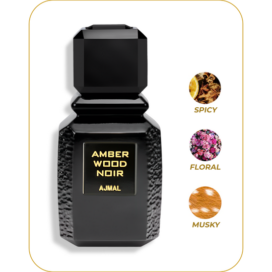 AJMAL Amber Wood Noir - Perfume Unisex | Eau de Parfum 100 ml (3.4 oz) | Fragancia Amaderada, Ámbar y Misteriosa