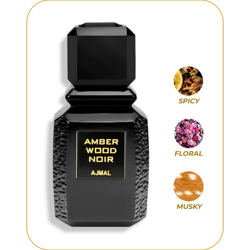 AJMAL Amber Wood Noir - Perfume Unisex | Eau de Parfum 100 ml (3.4 oz) | Fragancia Amaderada, Ámbar y Misteriosa