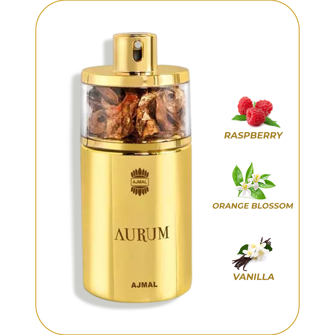 AJMAL Aurum - Perfume para Mujer | Eau de Parfum 75 ml / 2.5 oz | Inspirado en Lady Million de Paco Rabanne | Fragancia Floral, Afrutada y Dorada