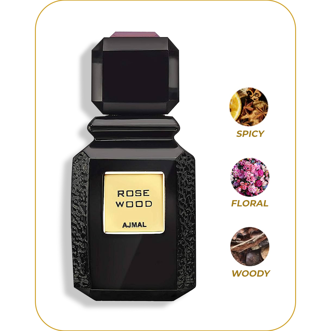 AJMAL Rose Wood - Perfume Unisex | Eau de Parfum 100 ml / 3.4 oz | Inspirado en Portrait of a Lady de Frédéric Malle | Fragancia Amaderada, Floral y Sofisticada